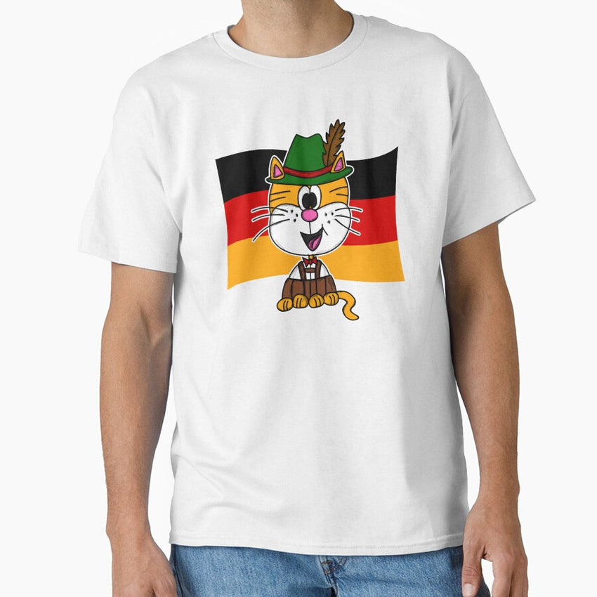 German Flag Cat Tyrolean Hat Lederhosen Germany Funny Classic T-Shirt