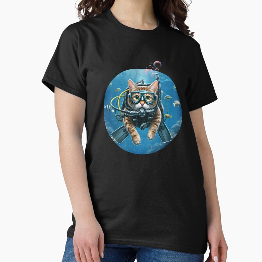 Scuba Cat, Funny Cat Scuba Diving Classic T-Shirt