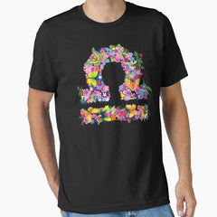 Libra Colourful Flowers And Butterfly Zodiac Star Sign Essential T-Shirt