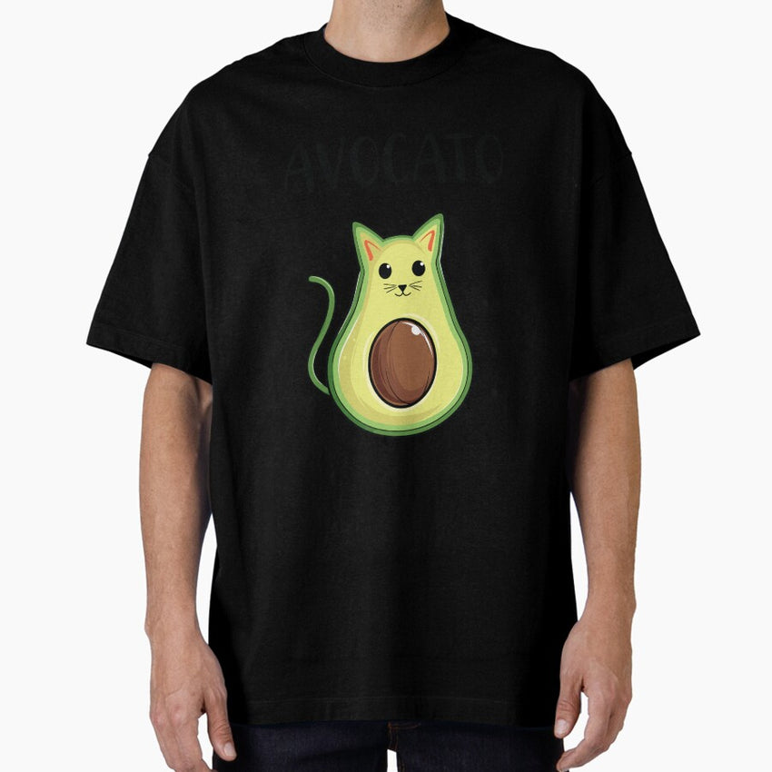 Cute Avocato Vegan Vegetarian Cat Avocado Oversized T-Shirt