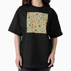 60s Printed-On Flower Design Oversized T-Shirt