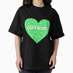 Capricorn green cheetah print heart Oversized T-Shirt