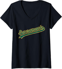 Womens Sacramento Oakland Baseball Fan Tee V-Neck