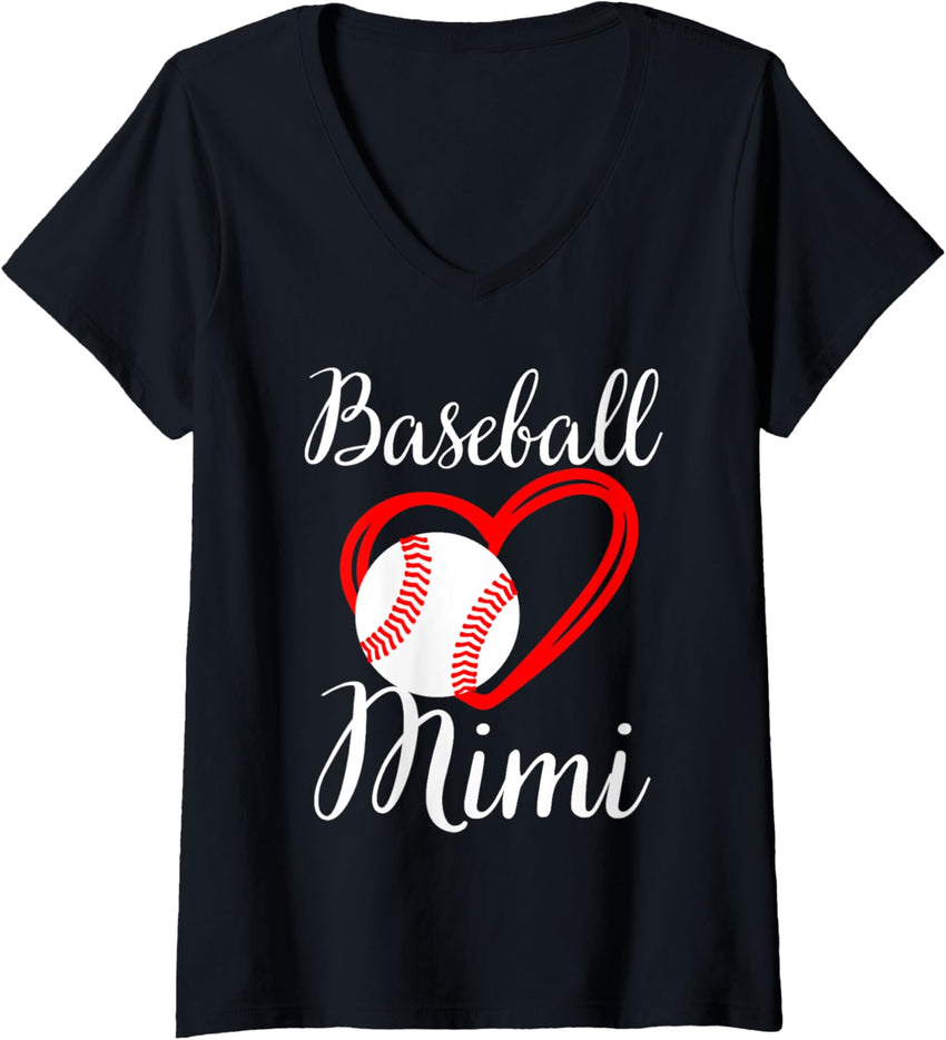 Womens Baseball Mimi Women Family Matching Mimi Baseball Mother V-Neck
