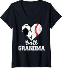 Womens Ball Grandma Funny Soccer Baseball Grandma V-Neck