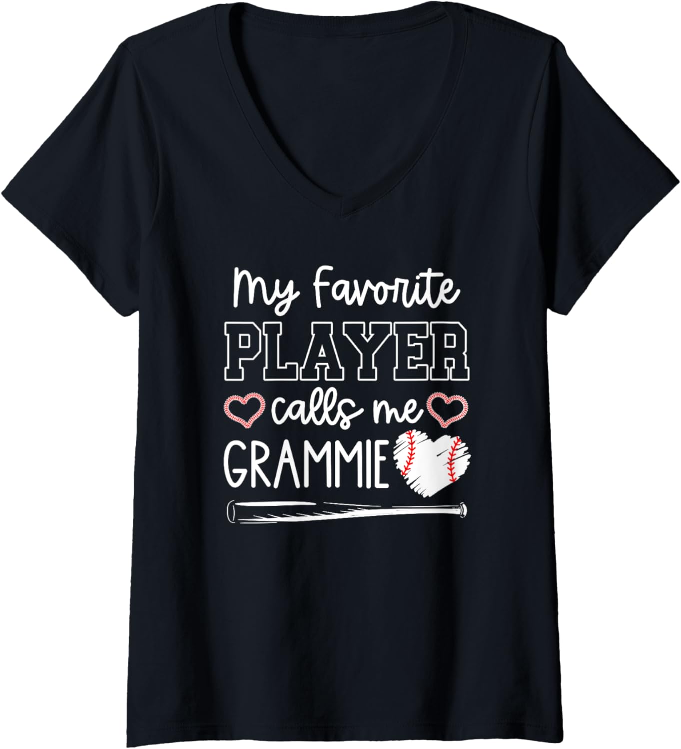 Womens My Favorite Player Calls Me Grammie Baseball Grandma Game V-Neck