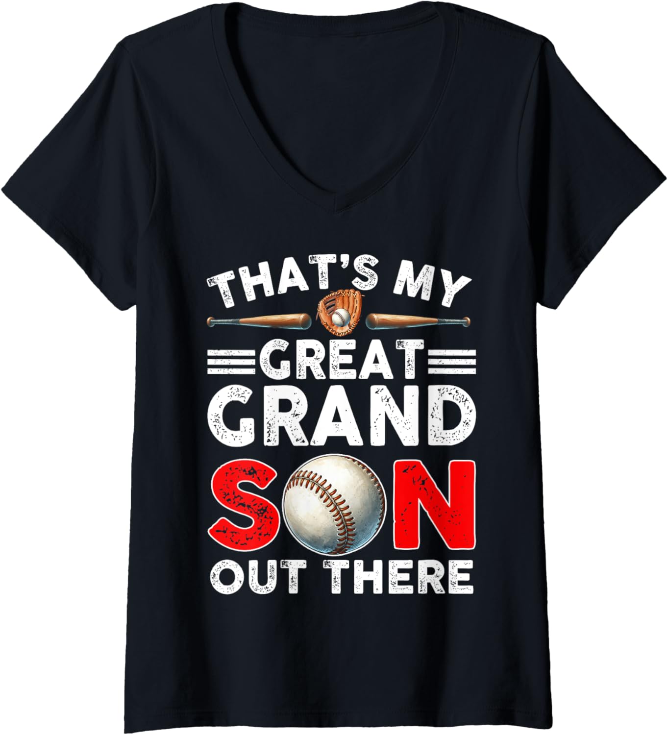 Womens Vintage That's My Great Grandson Out There Baseball Womens V-Neck