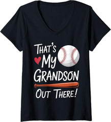 Womens that's my grandson out there baseball grandma and grandson V-Neck