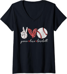 Womens Peace Love Baseball V-Neck