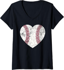Womens Mother's Day Gift Distressed Heart Baseball Heart Mom Mama V-Neck
