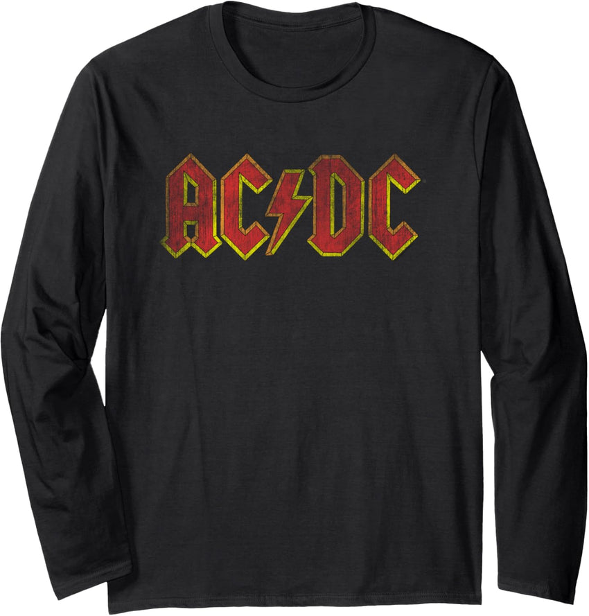 ACDC Distressed Red Logo Rock Music Band Long Sleeve