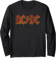 ACDC Distressed Red Logo Rock Music Band Long Sleeve