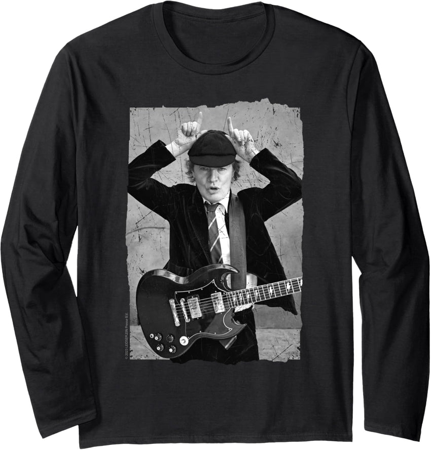 AC\/DC Rock Music Band Angus Young Distressed Photo Long Sleeve