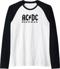AC\/DC Rock Music Band Back In Black Logo Raglan Baseball Tee