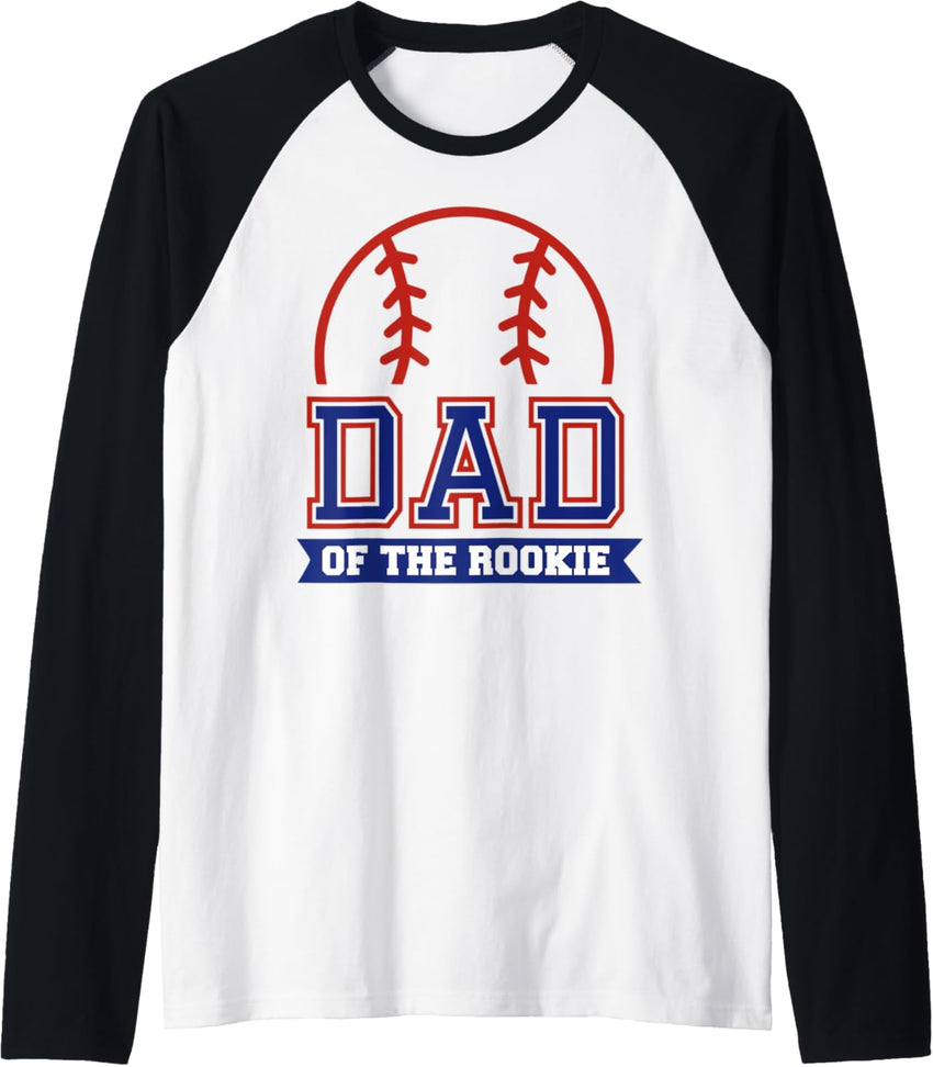 Dad of Rookie 1st Birthday Baseball Theme Matching Party Raglan Baseball Tee