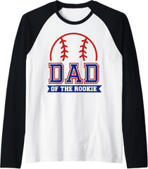 Dad of Rookie 1st Birthday Baseball Theme Matching Party Raglan Baseball Tee