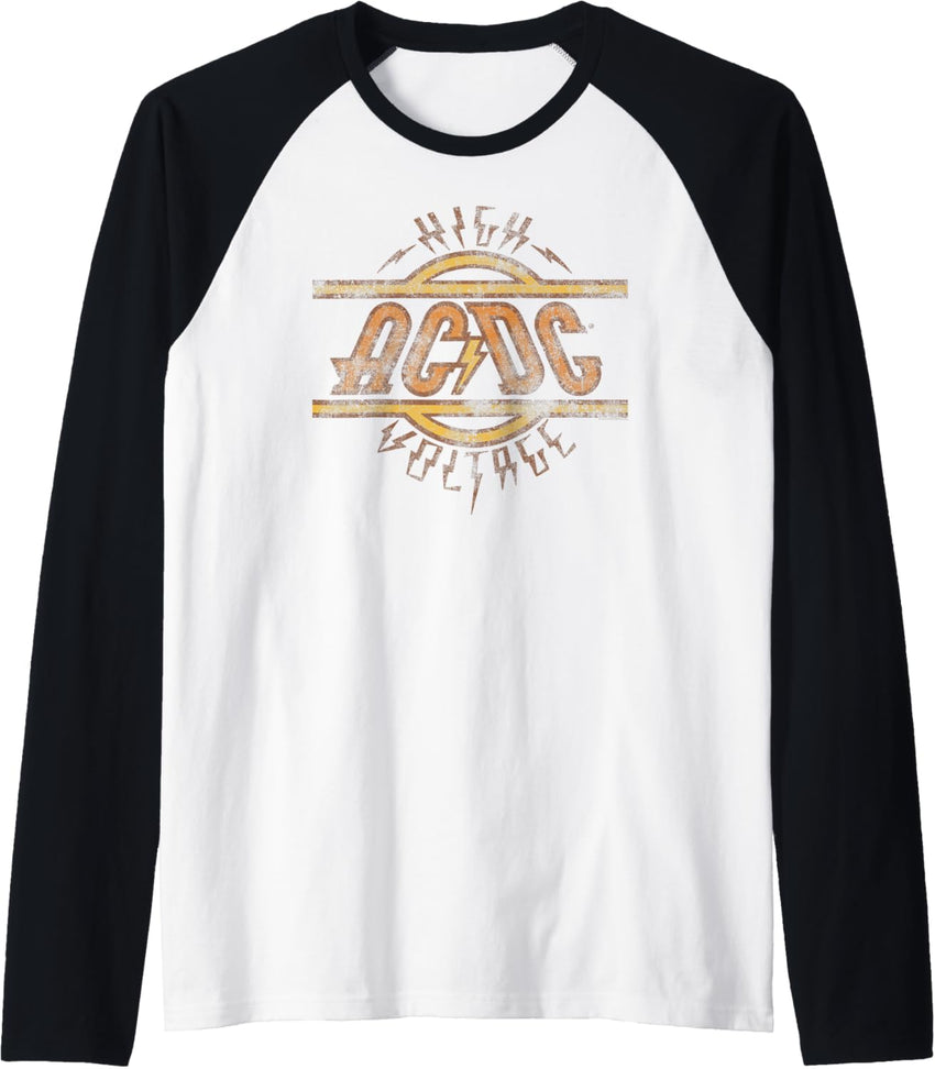 ACDC High Voltage Logo Distressed Rock Music Band Raglan Baseball Tee
