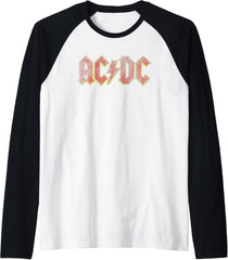 ACDC Distressed Red Logo Rock Music Band Raglan Baseball Tee