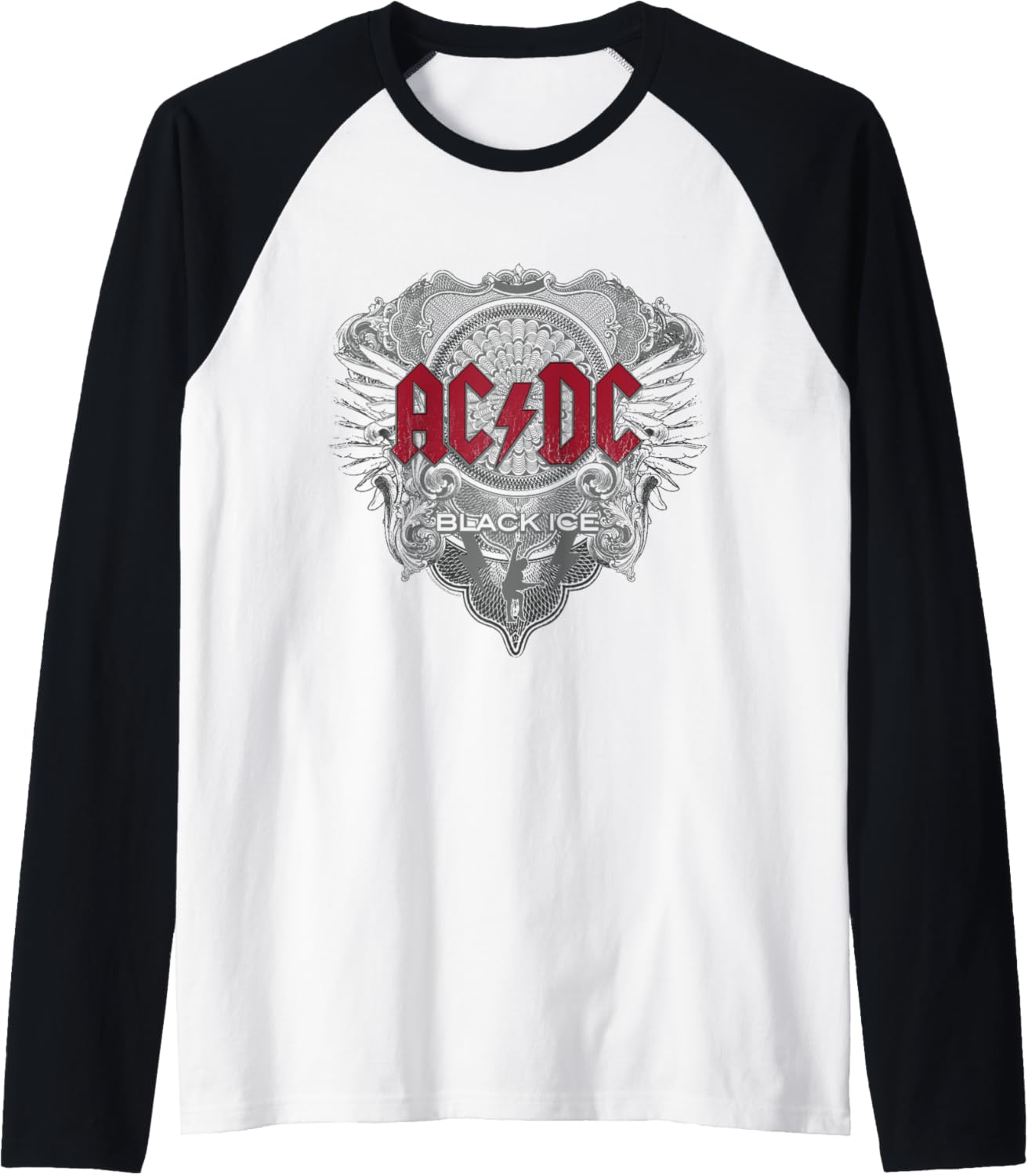 AC\/DC Rock Music Band Black Ice with Red Raglan Baseball Tee