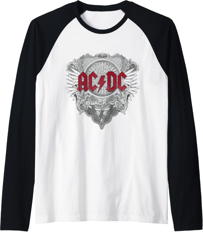 AC\/DC Rock Music Band Black Ice with Red Raglan Baseball Tee