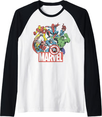 Marvel Avengers Team Retro Comic Vintage Raglan Baseball Tee