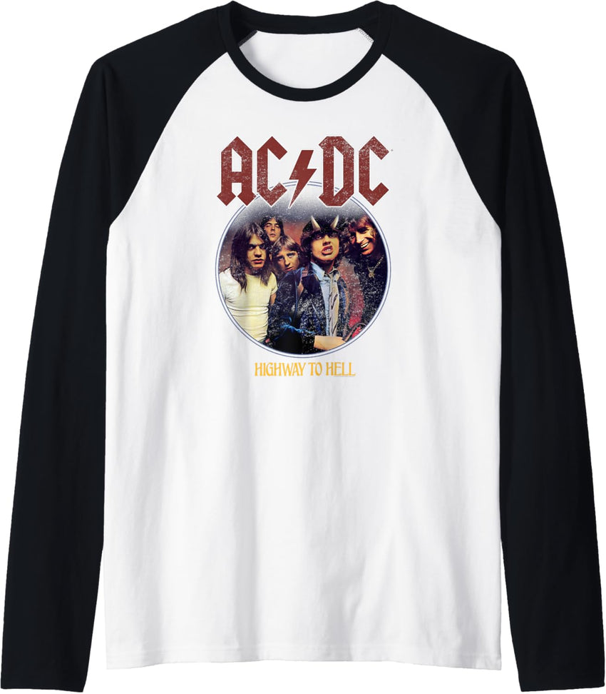 ACDC Highway To Hell Circle Rock Music Band Raglan Baseball Tee