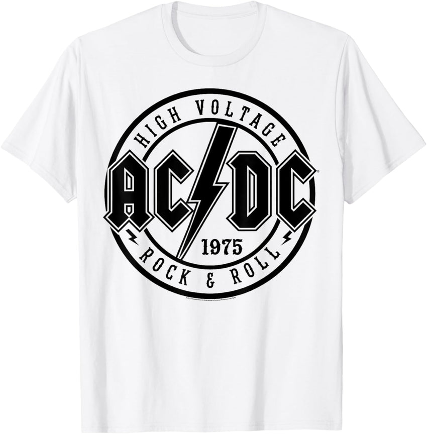 AC\/DC Classic White Cotton T-Shirt - Rock & Roll, Adult, Short Sleeve