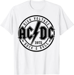 AC\/DC Classic White Cotton T-Shirt - Rock & Roll, Adult, Short Sleeve