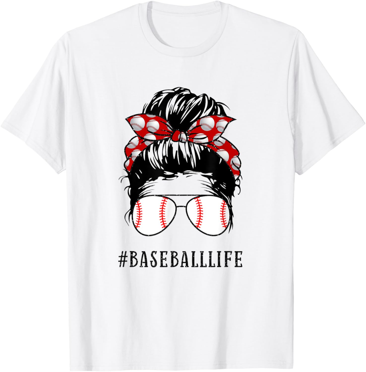Mom Messy Hair Bun Aviators Glasses Baseball Mother Life