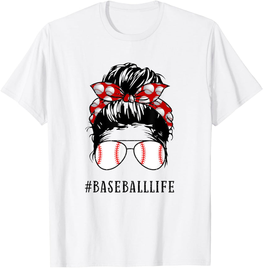 Mom Messy Hair Bun Aviators Glasses Baseball Mother Life