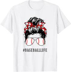 Mom Messy Hair Bun Aviators Glasses Baseball Mother Life
