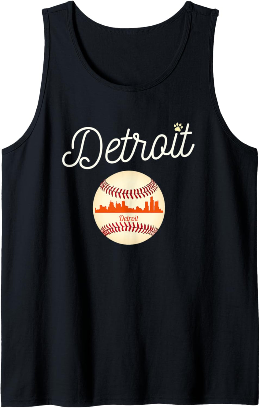 Distressed Tiger Mascot Tshirt Detroit Baseball Skyline Tank Top