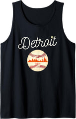 Distressed Tiger Mascot Tshirt Detroit Baseball Skyline Tank Top