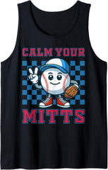 Calm Your Mitts Baseball Mom Baseball Fan Retro Game Days Tank Top