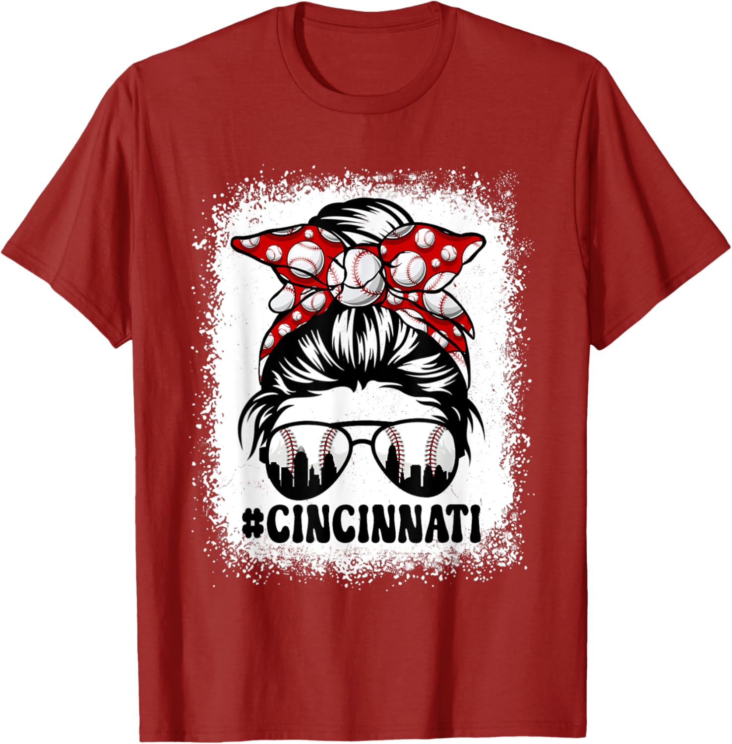 Cute Messy Bun Graphic Cincinnati Baseball Lover