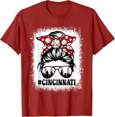 Cute Messy Bun Graphic Cincinnati Baseball Lover