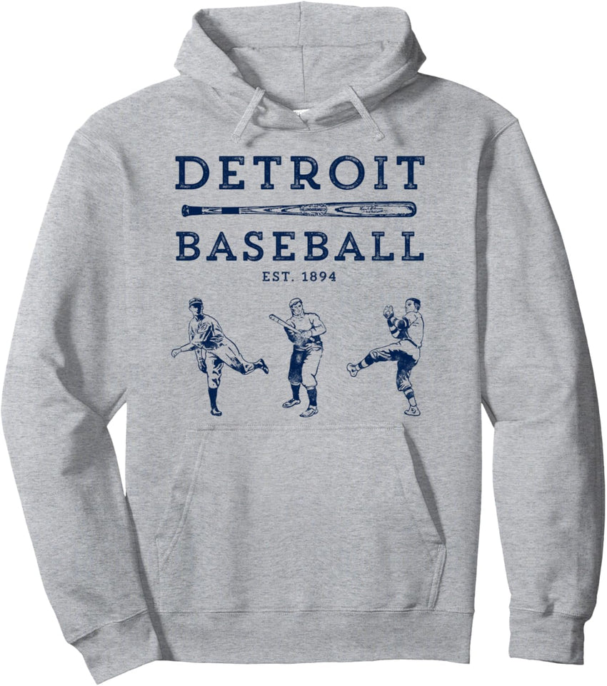 Classic Detroit Baseball Fan Retro Hoodie Pullover Hoodie