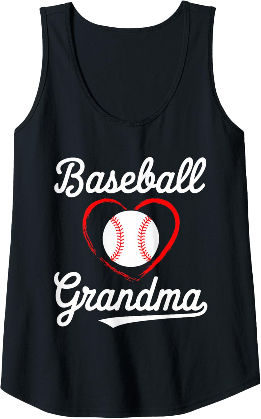 Womens Baseball Grandma Shirt Women Baseball Heart Mothers Day Tank Top