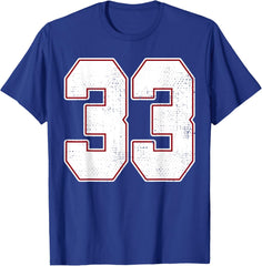 #33 Outline Number 33 Fan Varsity Sports Team Blue Jersey
