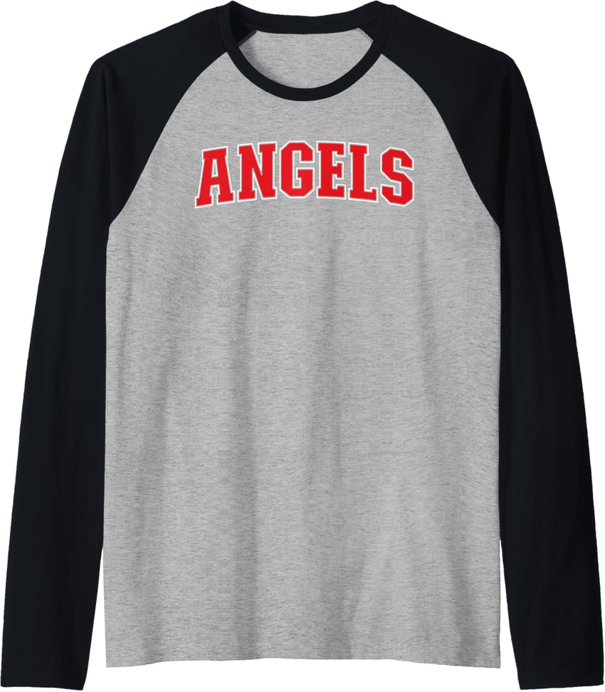 Angels California Souvenir Trip College Style Red Text Raglan Baseball Tee