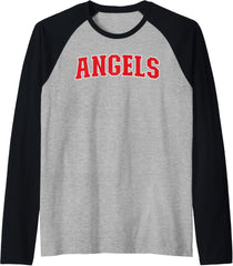 Angels California Souvenir Trip College Style Red Text Raglan Baseball Tee