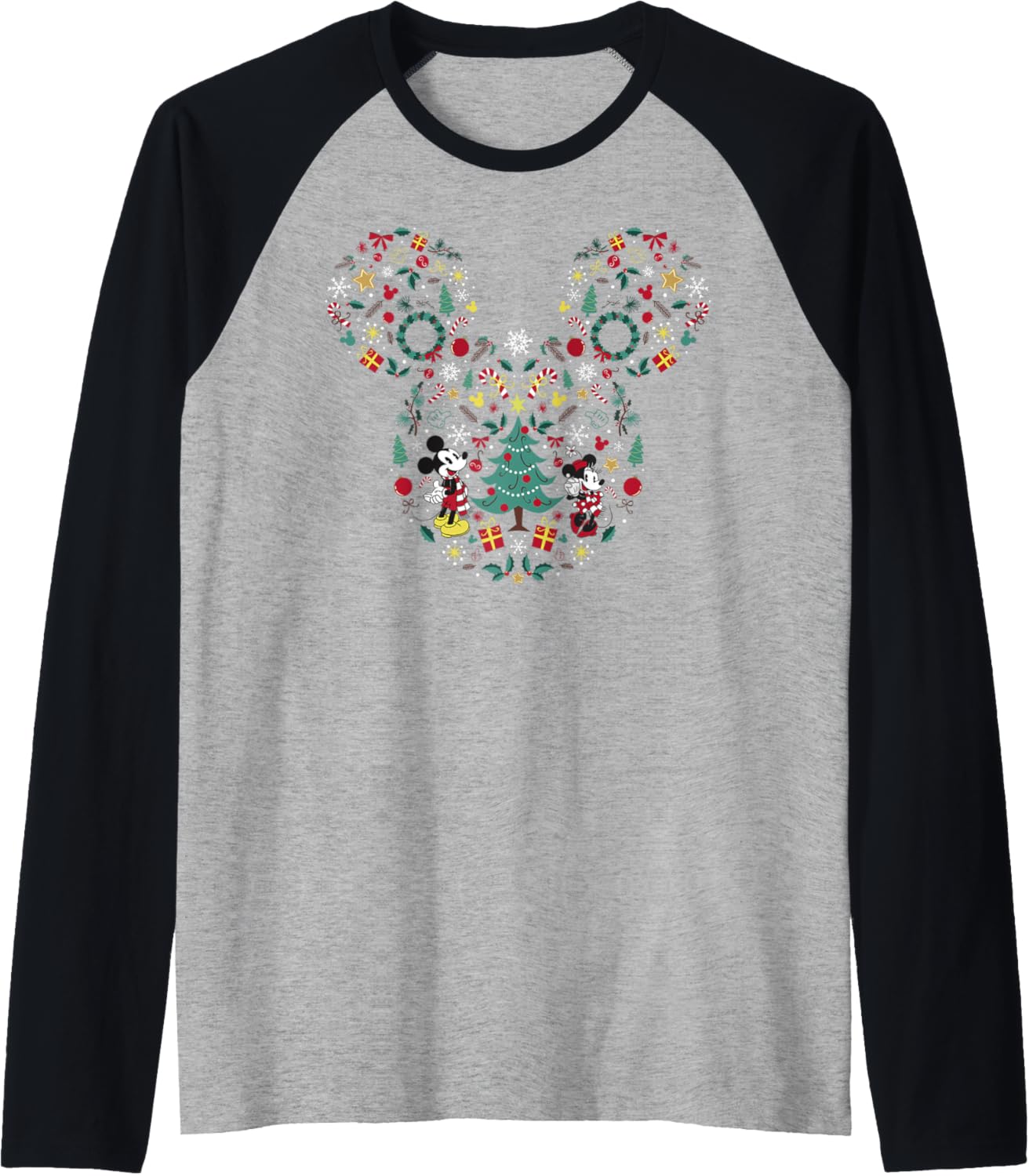 Disney Mickey And Friends Christmas Icon Mix Mouse Ears Raglan Baseball Tee