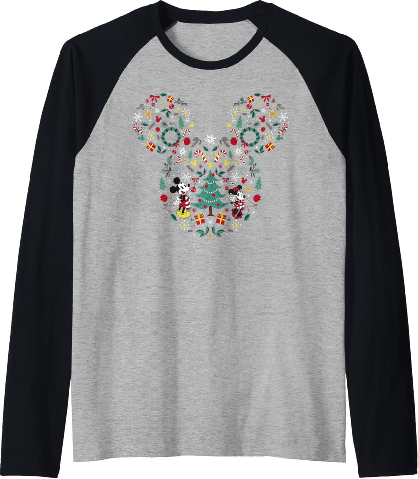 Disney Mickey And Friends Christmas Icon Mix Mouse Ears Raglan Baseball Tee