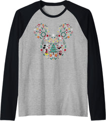 Disney Mickey And Friends Christmas Icon Mix Mouse Ears Raglan Baseball Tee