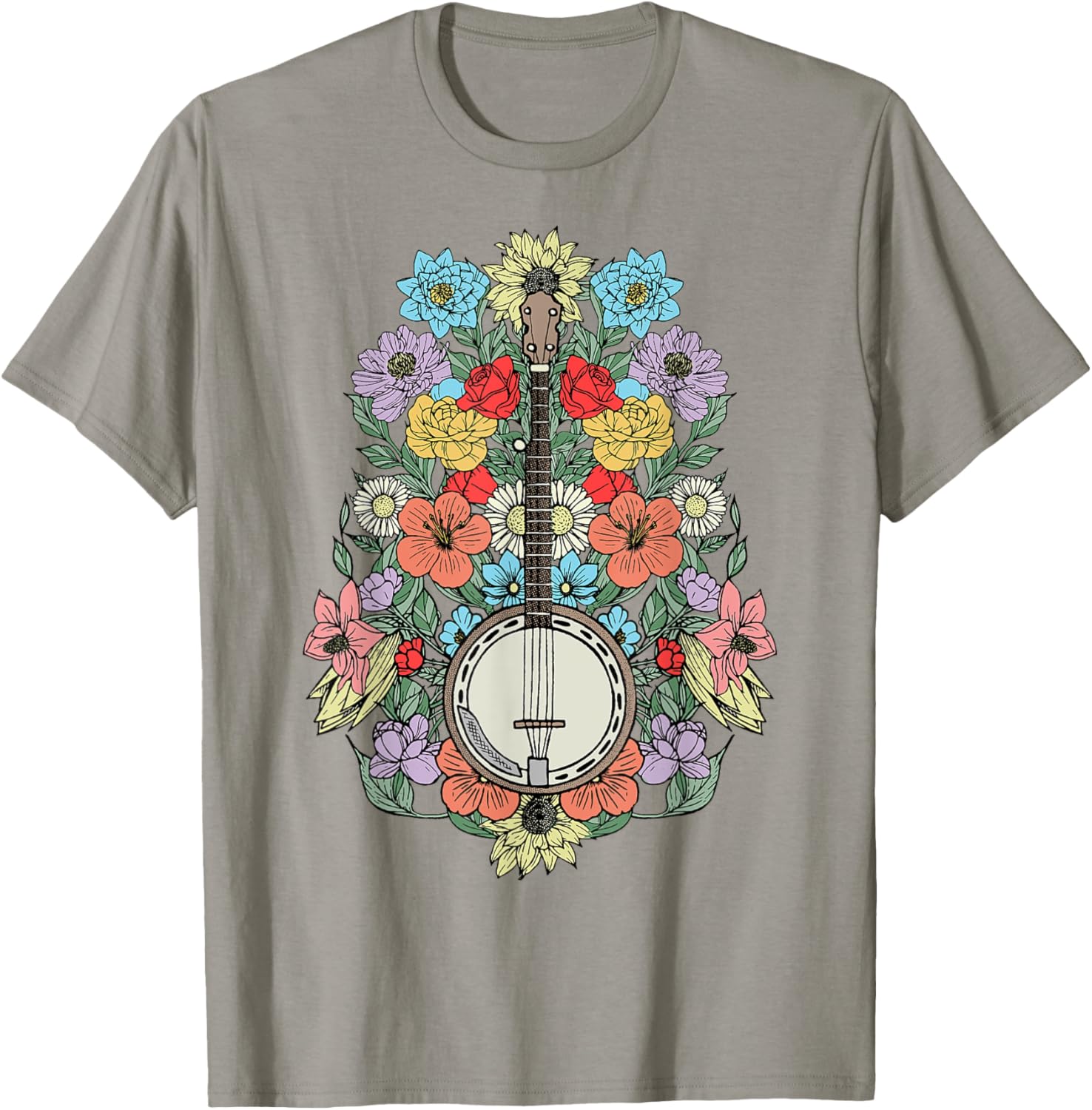 Banjo Flowers Vintage Stringed Bluegrass Folk Floral Design