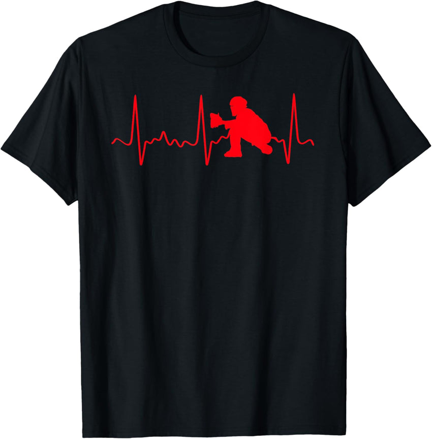 Baseball Catcher Shirt - Red Baseball Catcher Heartbeat