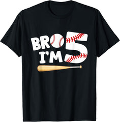 5th Birthday Shirt Boy Bro I'm 5 Year Old Baseball Theme