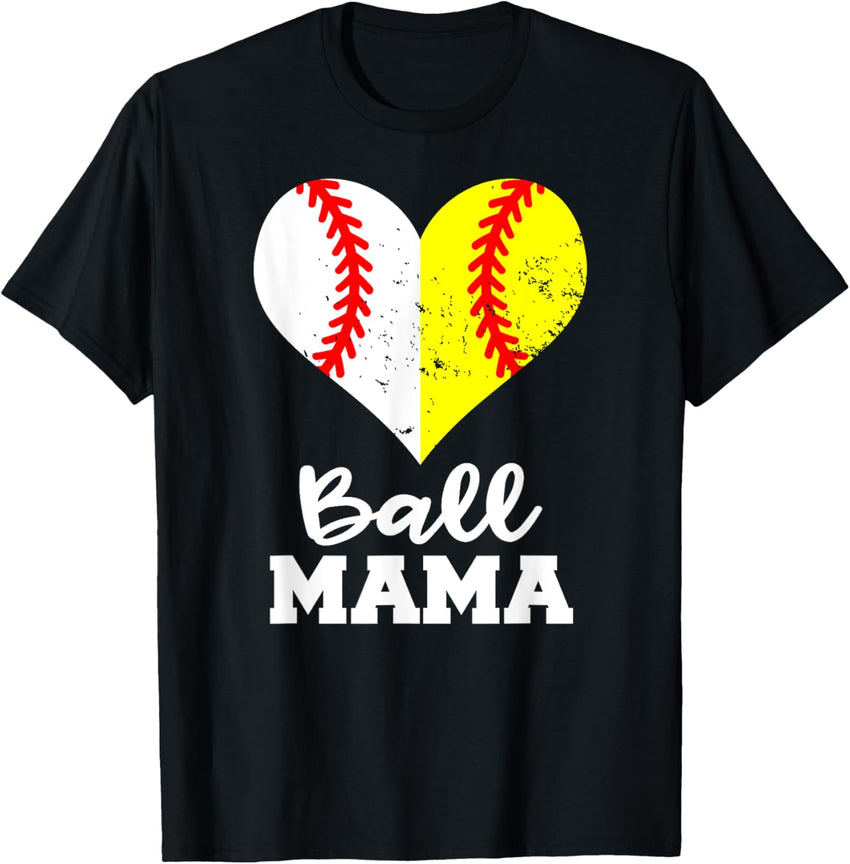 Ball Mama Heart Funny Baseball Softball Mama