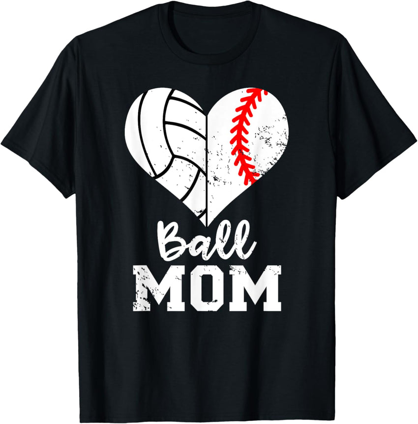 Ball Mom Heart Funny Baseball Volleyball Mom