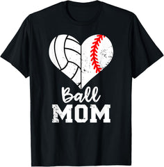 Ball Mom Heart Funny Baseball Volleyball Mom